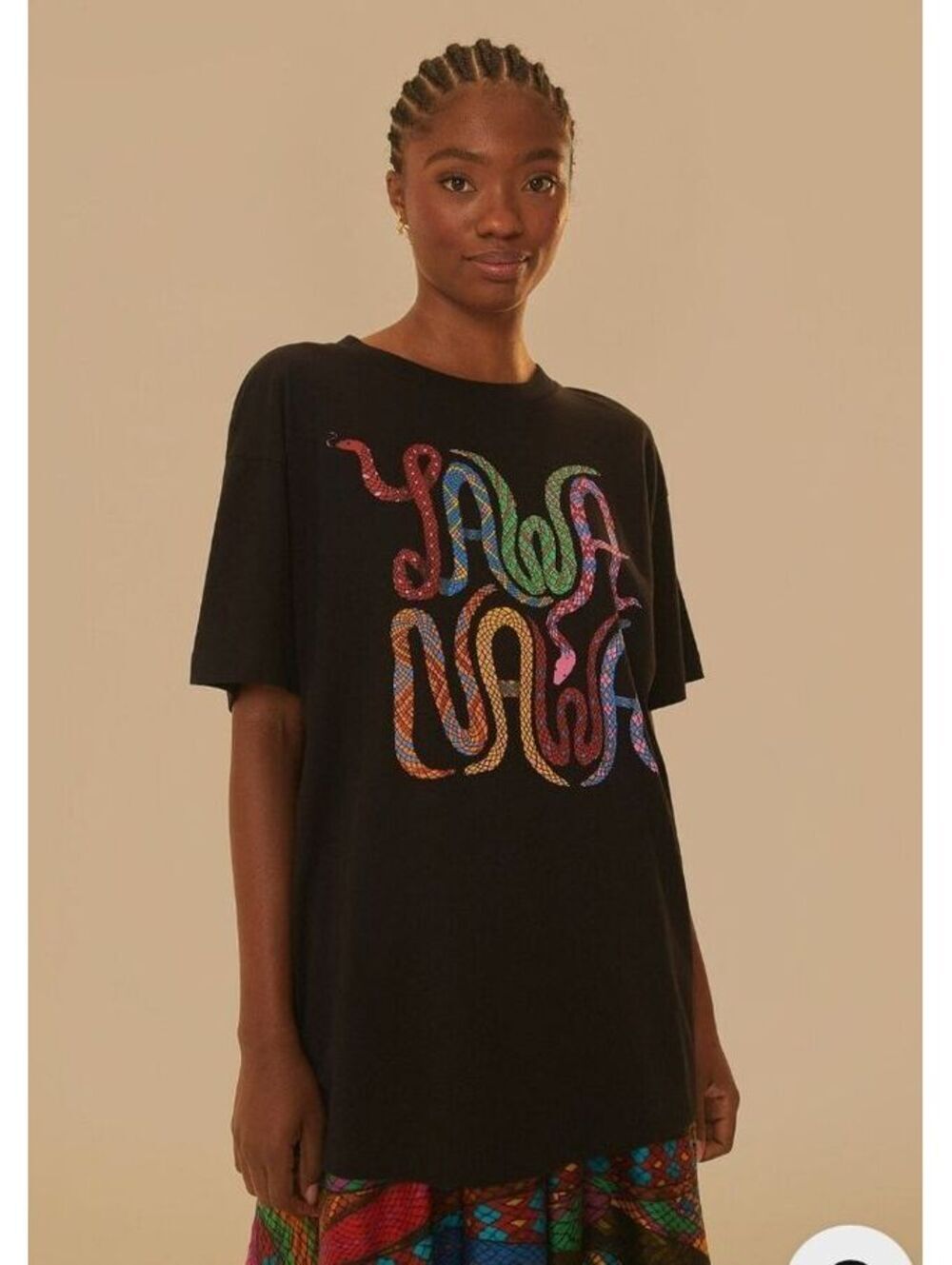 Farm Rio Yawanawa Relaxed T-Shirt Black Rainbow Snake Graphic Women’s S